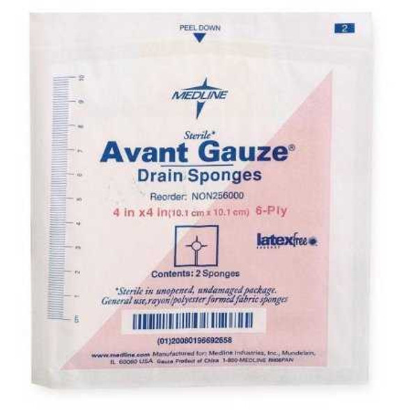 Drain Sponge Avant Gauze Rayon / Polyester 4 X 4 Inch Square Sterile NON256000 Case/600 NON256000 MEDLINE 817341_CS