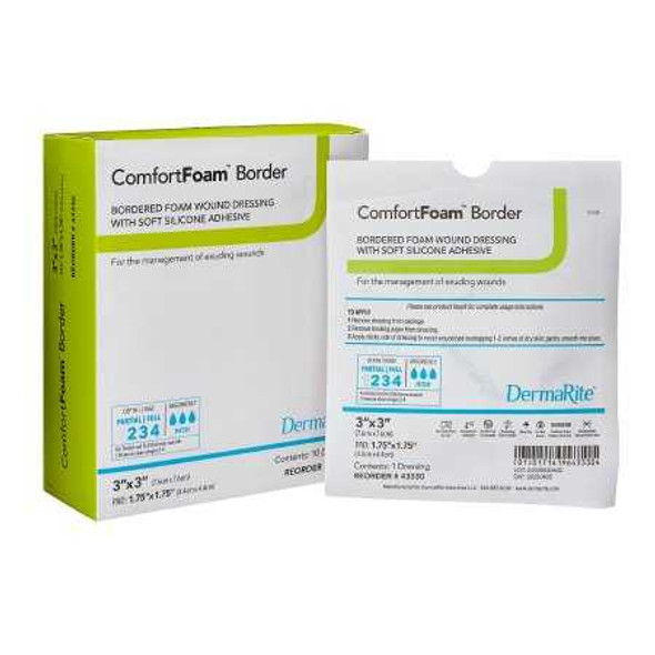 Silicone Foam Dressing ComfortFoam Border 3 X 3 Inch Square Adhesive with Border Sterile 43330 Each/1 43330 DERMARITE INDUSTRIES LLC 946493_EA