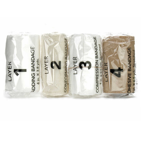 4 Layer Compression Bandage System FlexPress4 4 Inch X 3.8 Yard / 4 Inch X 4.9 Yard / 4 Inch X 9.5 Yard / 4 Inch X 6.5 Yard Standard Compression Tape Closure Tan / White NonSterile 79000 Box/1 79000 DERMARITE INDUSTRIES LLC 949200_BX