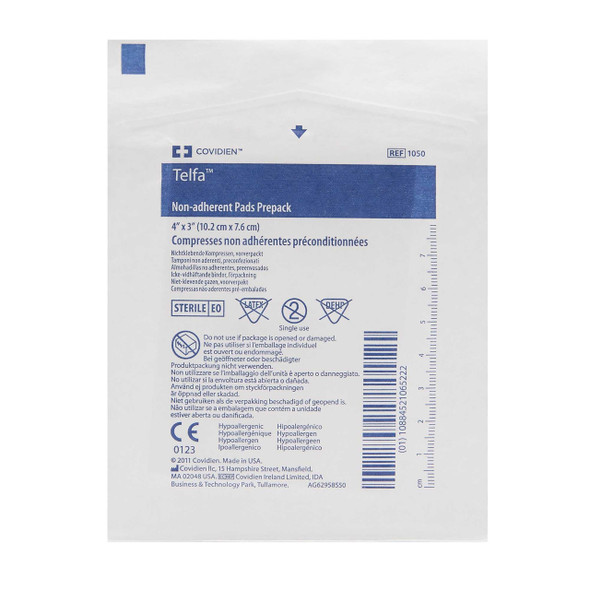 Non-Adherent Dressing TelfaOuchless Cotton 3 X 4 Inch Sterile 1050 Case/900 1050 KENDALL HEALTHCARE PROD INC. 9908_CS