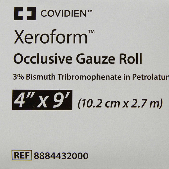 Petrolatum Impregnated Dressing Xeroform 4 Inch X 3 Yard Gauze Bismuth Tribromophenate / Petrolatum Sterile 8884432000 Case/36 8884432000 KENDALL HEALTHCARE PROD INC. 229330_CS