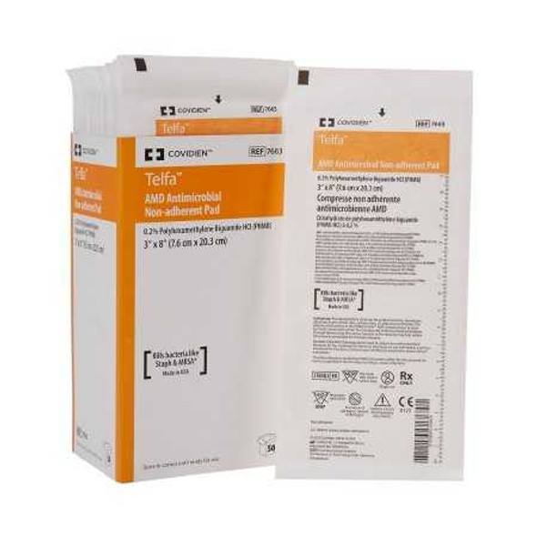 Antimicrobial Dressing Telfa AMD 3 X 8 Inch Sterile 7663 Case/600 7663 KENDALL HEALTHCARE PROD INC. 479851_CS