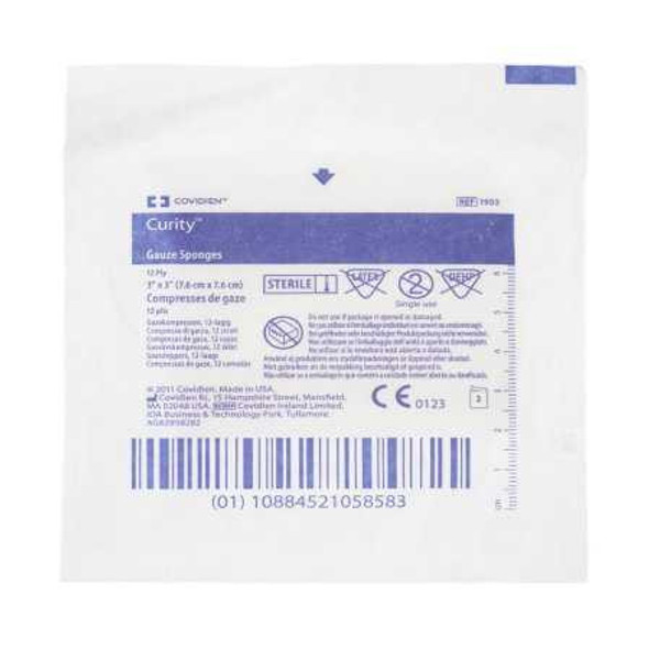 Gauze Sponge Curity Cotton 12-Ply 3 X 3 Inch Square Sterile 1903 Case/2400 1903 KENDALL HEALTHCARE PROD INC. 684059_CS