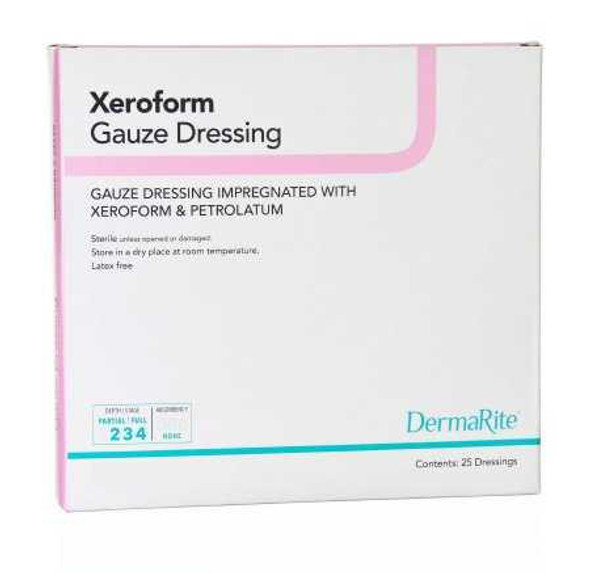 Impregnated Dressing DermaRite 2 X 2 Inch Gauze Xeroform / Petrolatum Sterile 24220 Box/25 24220 DERMARITE INDUSTRIES LLC 946775_BX