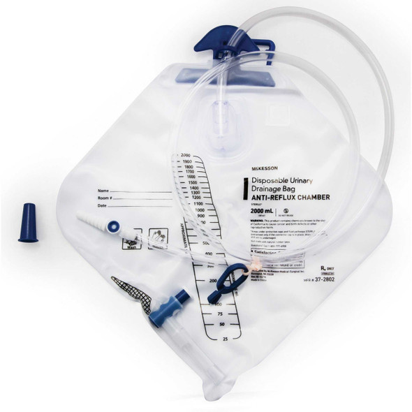 Urinary Drain Bag McKesson Anti-Reflux Valve 2000 mL Vinyl 37-2802 Each/1 37-2802 MCK BRAND 761652_EA
