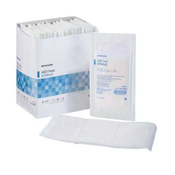 Abdominal Pad McKesson NonWoven / Cellulose / Moisture Barrier 5 X 9 Inch Rectangle Sterile 16-4250 Box/20 16-4250 MCK BRAND 446057_BX
