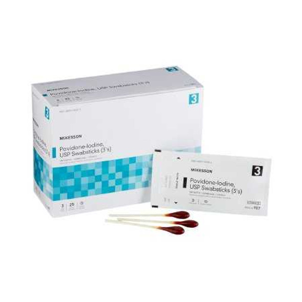 Impregnated Swabstick McKesson 10% Strength Povidone-Iodine Individual Packet Sterile 987 Box of 25 McKesson 854753_BX