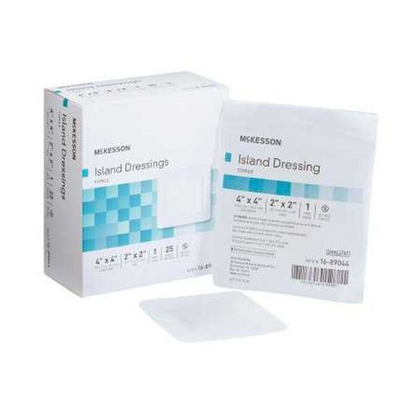 Adhesive Dressing McKesson 4 X 4 Inch Polypropylene / Rayon Square White Sterile 16-89044 Box/25 16-89044 MCK BRAND 491826_BX
