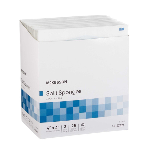 I.V. / Drain Split Dressing McKesson Poly / Rayon Blend 4 X 4 Inch Square Sterile 16-42426 Pack/2 16-42426 MCK BRAND 446056_PK