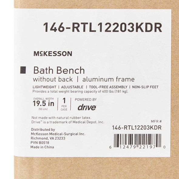 Bath Bench McKesson 400 lbs. Fixed Handle 146-RTL12203KDR Each/1 MCK BRAND 1065209_EA