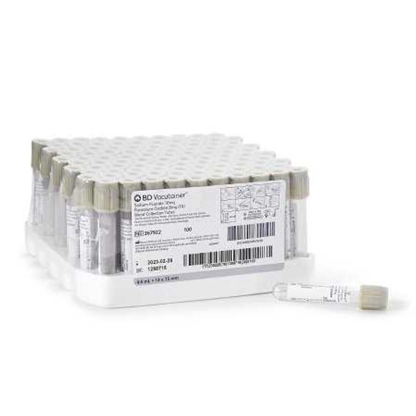 BD Vacutainer Venous Blood Collection Tube Glucose Determination Sodium Fluoride / Potassium Oxalate 13 X 75 mm 4 mL Gray BD Hemogard Closure Plastic Tube 367922 Box/100 BECTON-DICKINSON 320512_BX