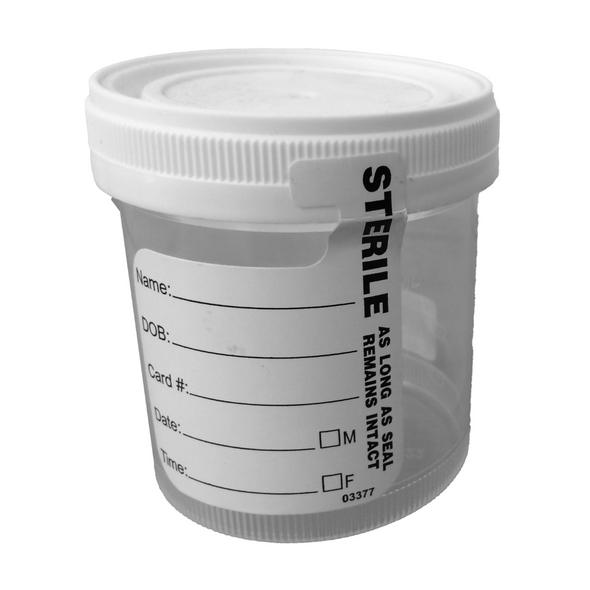 Specimen Container with Temperature Strip Starplex® 53 mm Opening 90 mL (3 oz.) Screw Cap Patient Information NonSterile WB902-1WTS Case of 400