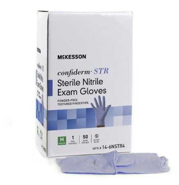 Exam Glove McKesson Confiderm STR Sterile Pair Blue Powder Free Nitrile Ambidextrous Textured Fingertips Not Chemo Approved Small 14-6NSTR2 Box/50 MCK BRAND 1065405_BX