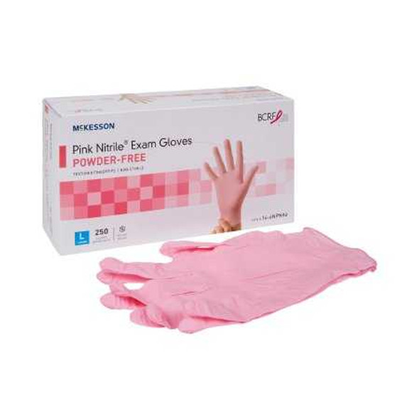 Exam Glove McKesson Pink Nitrile NonSterile Pink Powder Free Nitrile Ambidextrous Textured Fingertips Not Chemo Approved Large 14-6NPNK6 Box/250 MCK BRAND 1065403_BX