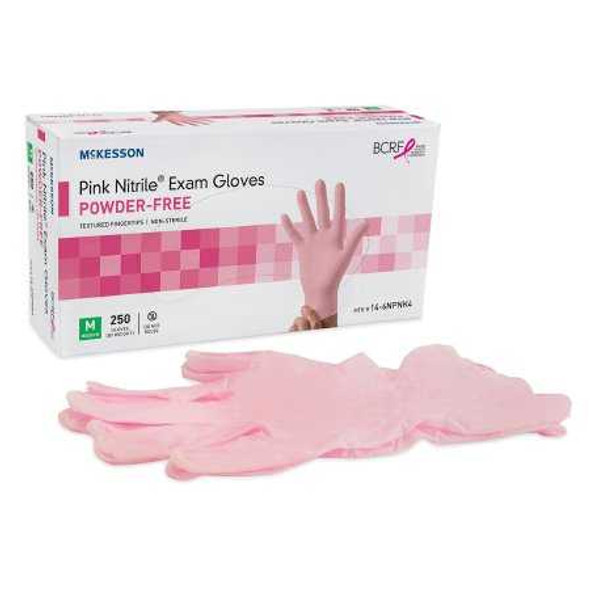 Exam Glove McKesson Pink Nitrile NonSterile Pink Powder Free Nitrile Ambidextrous Textured Fingertips Not Chemo Approved Small 14-6NPNK2 Box/250 MCK BRAND 1065401_BX