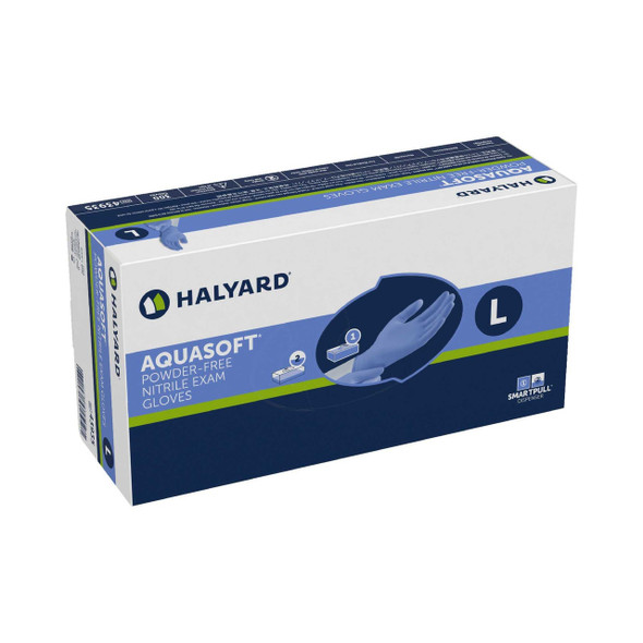 Exam Glove Aquasoft NonSterile Blue Powder Free Nitrile Ambidextrous Textured Fingertips Not Chemo Approved Large 43935 Case/3000 HALYARD SALES LLC 975531_CS