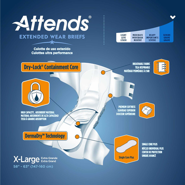 Adult Incontinent Brief AttendsExtended Wear Tab Closure X-Large Disposable Heavy Absorbency DDEW40 BG/14 ATTENDS HEALTHCARE PRODUCTS 1078992_BG