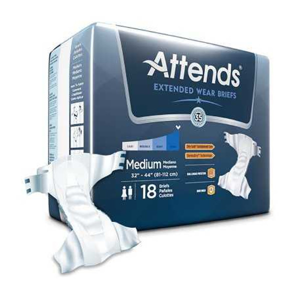 Adult Incontinent Brief AttendsExtended Wear Tab Closure Medium Disposable Heavy Absorbency DDEW20 BG/18 ATTENDS HEALTHCARE PRODUCTS 1078990_BG