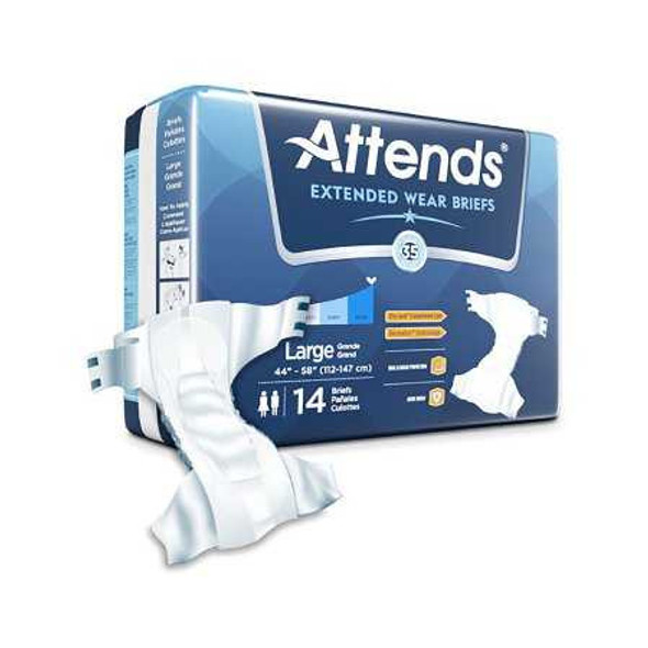 Unisex Adult Incontinence Brief Attends® Overnight Large Disposable Heavy Absorbency DDEW30 Bag of 14 Attends® Overnight 1078991_BG
