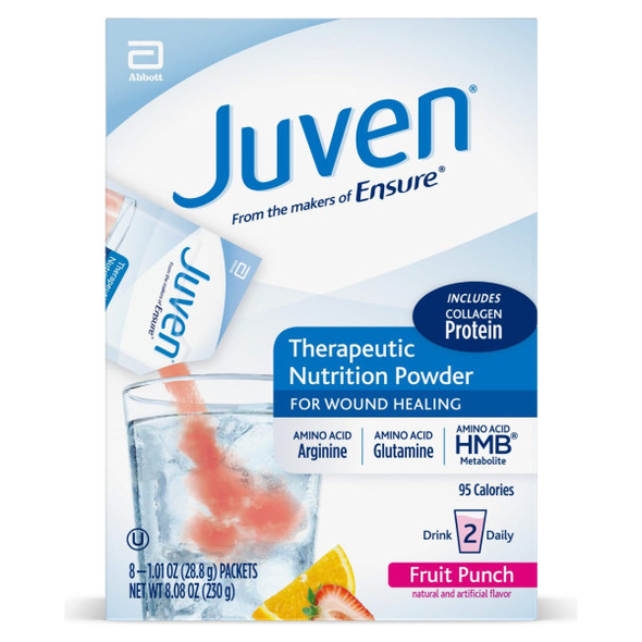 Juven Nutrition Powder, Wound Care and Immune System Support, Arginine and Glutamine, Fruit Punch Flavor, 1.01 oz. per Individual Packet, 180 Packets