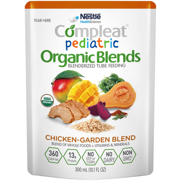 Pediatric Oral Supplement Compleat® Pediatric Organic Blends Chicken-Garden Flavor 10.1 oz. Pouch Liquid Organic Food Allergies 00043900846422 Case of 24 Compleat® Pediatric Organic Blends 1092421_CS