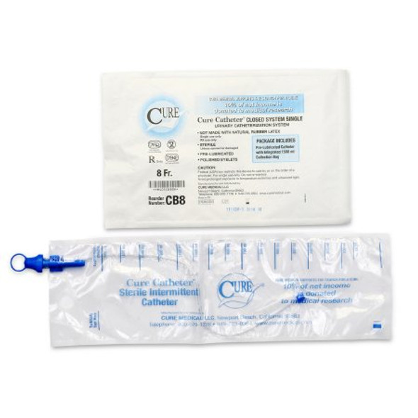 Intermittent Closed System Catheter Cure Catheter® Closed System Unisex / Straight Tip 8 Fr. Without Balloon CB8 Each/1