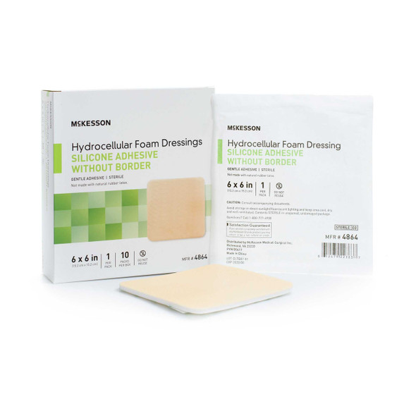 Silicone Foam Dressing McKesson 6 X 6 Inch Square Silicone Gel Adhesive without Border Sterile 4864 Box/10 MCK BRAND 1083087_BX