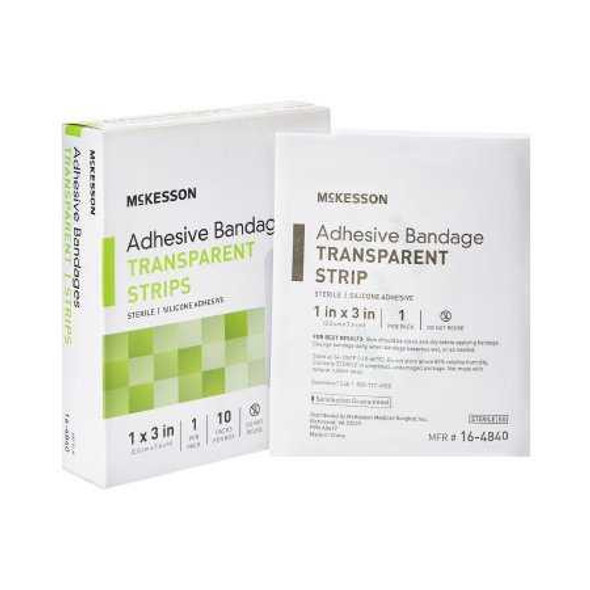 Adhesive Strip McKesson 1 X 3 Inch Silicone Rectangle Sheer Sterile 16-4840 Box/10 MCK BRAND 1083097_BX