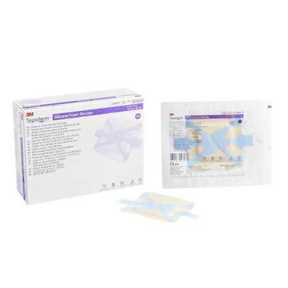 Silicone Foam Dressing 3M Tegaderm 4 X 4 Inch Square Silicone Adhesive with Border Sterile 90641 Case/60 3M 842349_CS