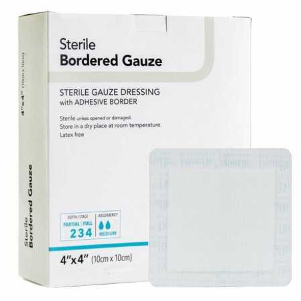Adhesive Dressing DermaRite® Bordered Gauze 6 x 6 Inch Square NonSterile 00256 Pack of 100 DermaRite® Bordered Gauze 584139_PK