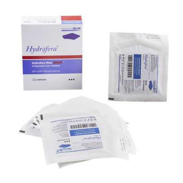 Antibacterial Foam Dressing Hydrofera BLUE® READY 2-1/2 x 2-1/2 Inch Without Border Without Film Backing Nonadhesive Square Sterile HBRS2520 Box of 10 Hydrofera BLUE® READY 879636_BX