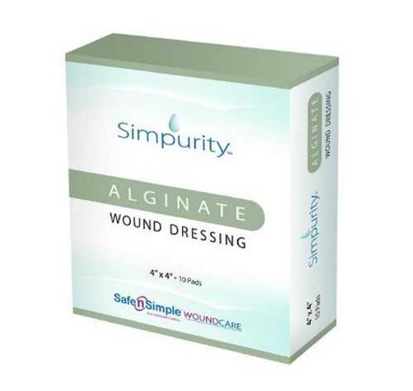 Alginate Dressing Simpurity 4 X 4 Inch Square Alginate Sterile SNS50704 Box/10 SAFE N SIMPLE LLC 950091_BX