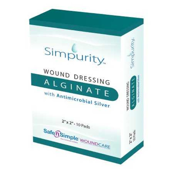 Calcium Alginate Dressing with Silver Simpurity 2 X 2 Inch Square Sterile SNS51702 Case/160 SAFE N SIMPLE LLC 959346_CS