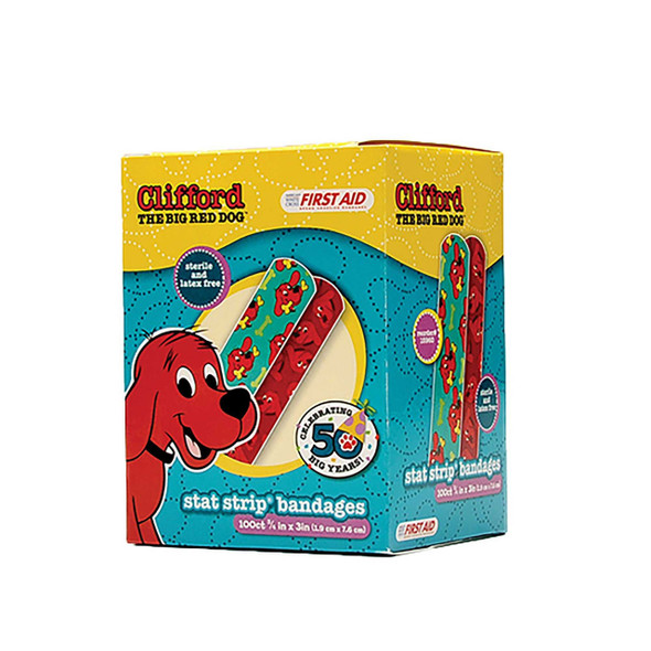 Adhesive Strip Stat Strip 3/4 X 3 Inch Plastic Rectangle Kid Design Clifford Sterile 15960 Case/1200 DUKAL CORPORATION 977008_CS