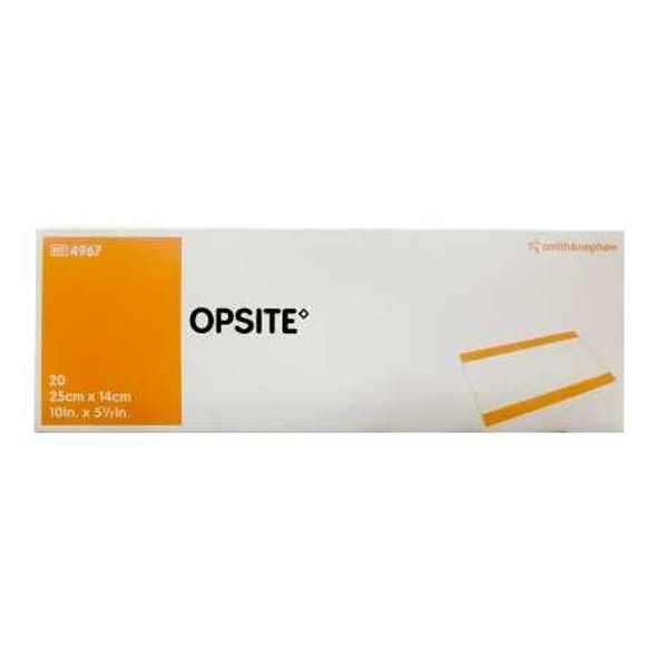 Transparent Film Dressing OpSite Rectangle 5-1/2 X 10 Inch 2 Tab Delivery Without Label Sterile 4967 Box/20 UNITED / SMITH & NEPHEW 151422_BX