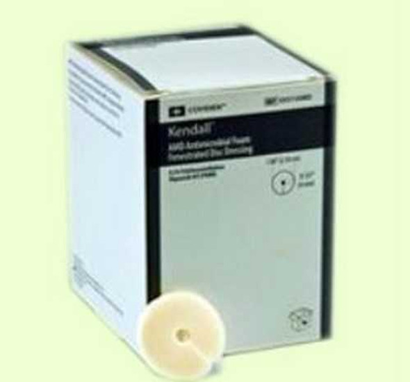 Antimicrobial Foam Dressing Kendall AMD 1 X 0.276 Inch Fenestrated Round Non-Adhesive without Border Sterile 55512AMD Box/10 KENDALL HEALTHCARE PROD INC. 713620_BX