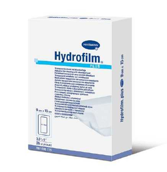 Transparent Film Dressing with Pad Hydrofilm Plus Rectangle 3-1/2 X 6 Inch 2 Tab Delivery Without Label Sterile 685775 Box/25 HARTMAN USA, INC. 1086187_BX