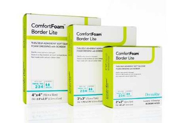 Thin Silicone Foam Dressing ComfortFoam Border Lite 2 X 2 Inch Square Silicone Adhesive with Border Sterile 47220 Box/10 DERMARITE INDUSTRIES LLC 1003184_BX