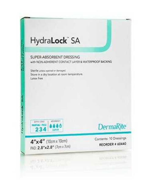 DRSG HYDRALOCK ABSRB 4X4 10/BX DERMRT 60440 Box/10 DERMARITE INDUSTRIES LLC 949202_BX