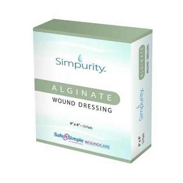 Alginate Dressing Simpurity 4 X 4 Inch Square Alginate Sterile SNS50704 Case/170 SAFE N SIMPLE LLC 950091_CS