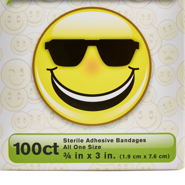 Adhesive Strip American White Cross First Aid 3/4 X 3 Inch Plastic Rectangle Kid Design Emojis Sterile 15606 Case/1200 DUKAL CORPORATION 1052945_CS