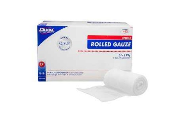 Fluff Dressing Dukal Cotton Gauze 2-Ply 3 Inch X 5 Yard Roll Sterile 453 BG/12 DUKAL CORPORATION 519206_BG