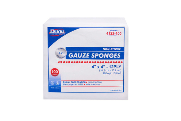 Gauze Sponge Dukal Cotton 12-Ply 4 X 4 Inch Square NonSterile 4122-100 BG/100 DUKAL CORPORATION 768877_BG