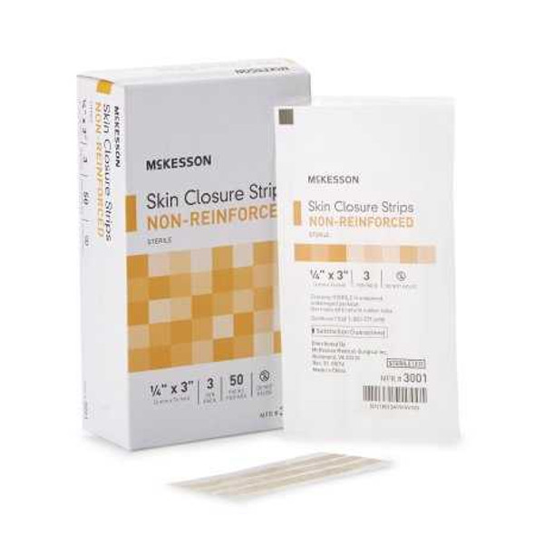 Skin Closure Strip McKesson 1/4 X 3 Inch Nonwoven Material Flexible Strip Tan 3001 Box/50 MCK BRAND 876300_BX