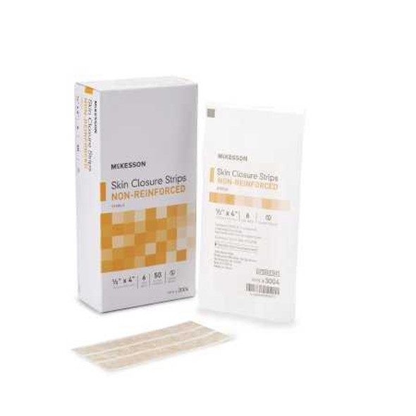 Skin Closure Strip McKesson 1/2 X 4 Inch Nonwoven Material Flexible Strip Tan 3004 Pack/6 MCK BRAND 876303_PK