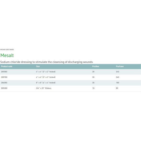 Impregnated Dressing Mesalt 8 X 8 Inch / 4 X 4 Inch Folded Viscose / Polyester Sodium Chloride Sterile 286080 Box/30 NC9557069 Molnlycke 1095918_BX