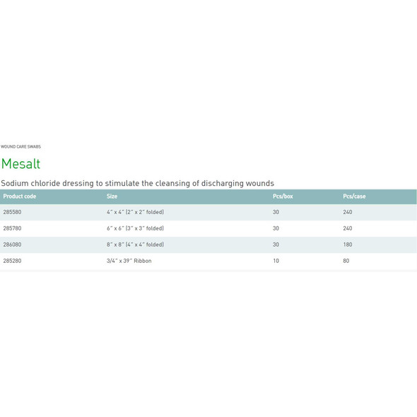 Impregnated Dressing Mesalt 8 X 8 Inch / 4 X 4 Inch Folded Viscose / Polyester Sodium Chloride Sterile 286080 Each/1 9351-R Molnlycke 1095918_EA