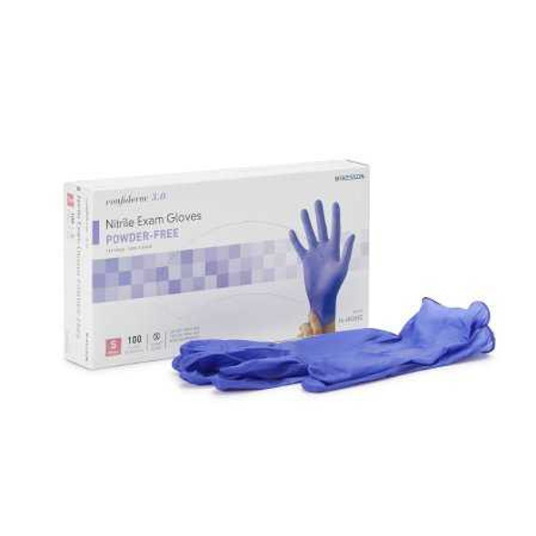 Exam Glove McKesson Confiderm 3.0 Small NonSterile Nitrile Standard Cuff Length Textured Fingertips Blue Not Chemo Approved 14-6N32EC Box/100 MCK BRAND 1107940_BX