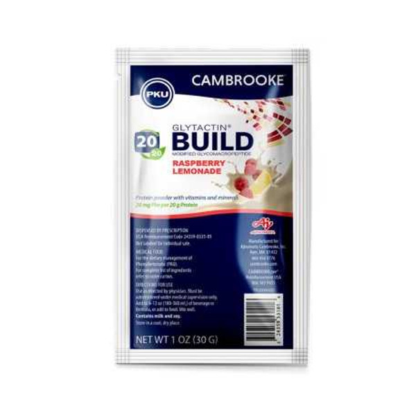 PKU Oral Supplement Glytactin BUILD 20/20 Raspberry Lemonade Flavor 1.1 oz. Individual Packet Powder 35312 Each/1 43049 Cambrooke Therapeutics 1182480_EA