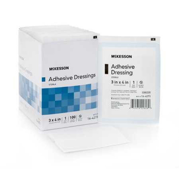 Adhesive Dressing McKesson 3 X 4 Inch Cotton / Polyester Rectangle White Sterile 16-4273 Case/1200 3150CP MCK BRAND 1086175_CS